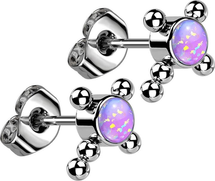 Image du produit Star Piercing Threadless clous d'oreille argent croix boules opale violette (sans laiton, Titane)