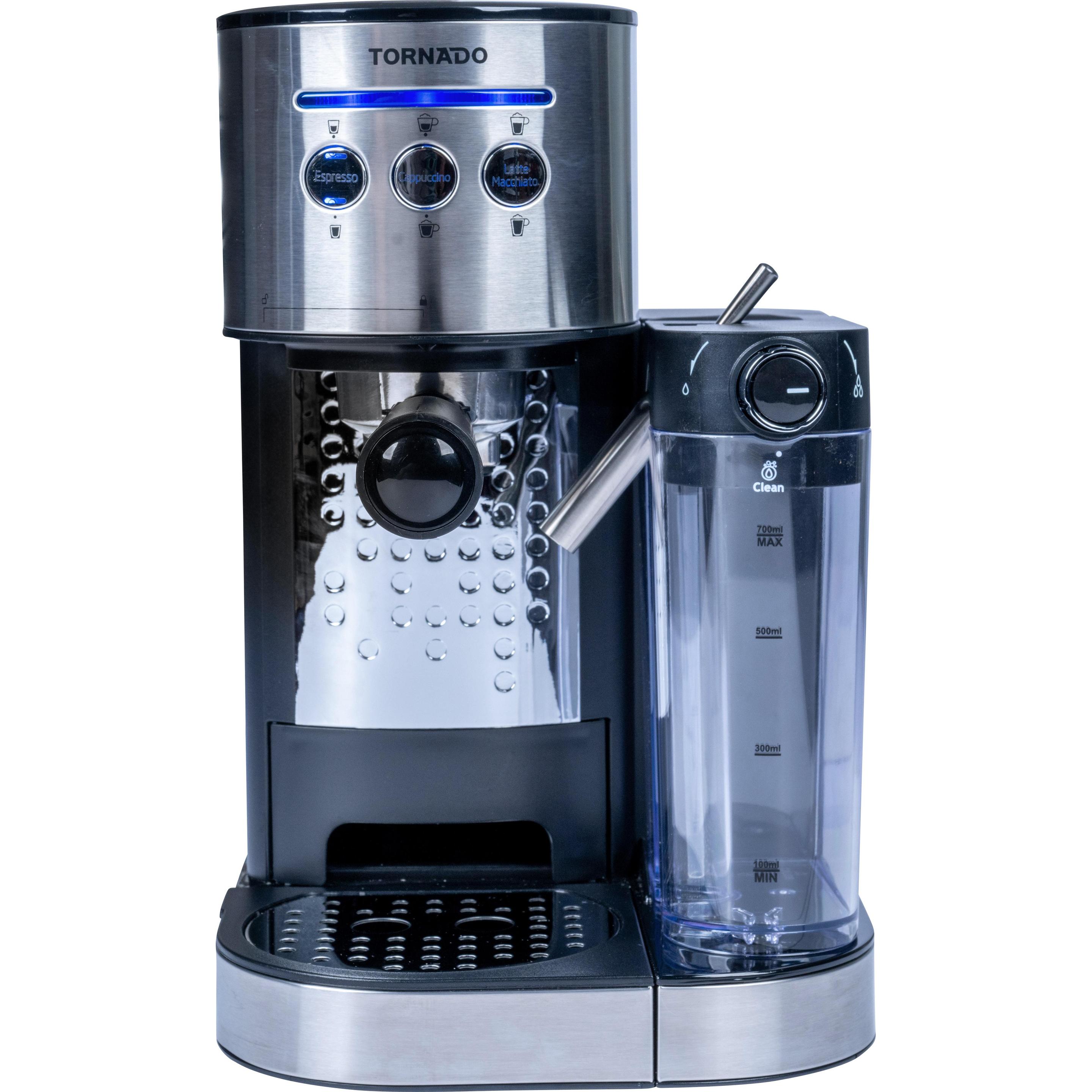 Tornado Kaffeevollautomat TCM-14125 / Edelstahl und Schwarz, Siebträgermaschine, Schwarz