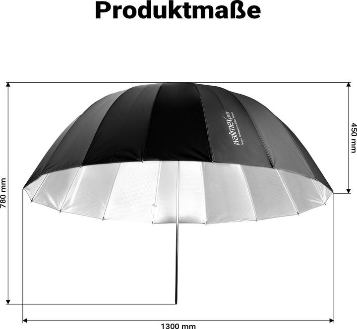 Produktbild Walimex pro Parabol Reflexschirm schwarz/weiss Ø129cm Lichtformer Fotoschirm (129 cm)