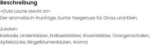 Nutritional values and ingredients Herboristeria Uufsteller tea (165 g)