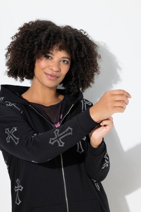 Image du produit Angel of Style Veste en molleton à capuche, croix en strass scintillants et coupe oversize (50)
