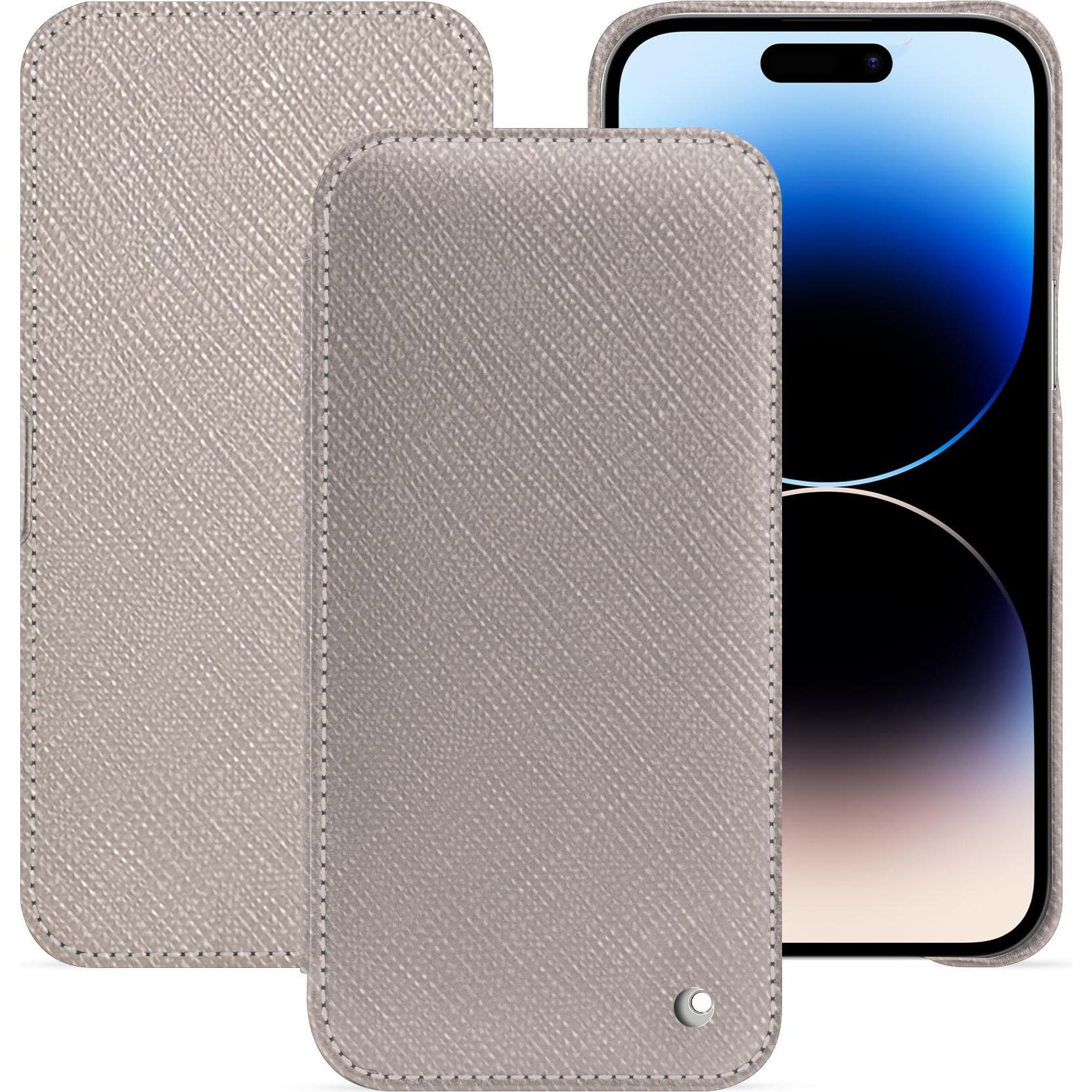 Noreve Lederschutzhülle horizontal (Apple iPhone 15 Pro Max), Smartphone Hülle, Beige