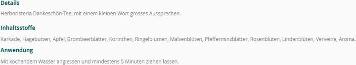 Nährwerte und Zutaten Herboristeria Dankeschön Tee (102 g)