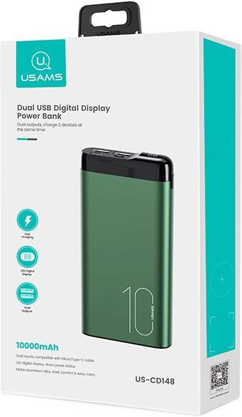 Image du produit Usams Banque d'alimentation PB55 10000 mAh Green (10KCD14802) (10000 mAh, 37 Wh)