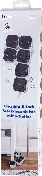Produktbild LogiLink LPS277 Steckdosenleiste mit Schalter Weiss Schwarz Schutzkontakt 1 St. (5x, CEE 7/3, 1.50 m)