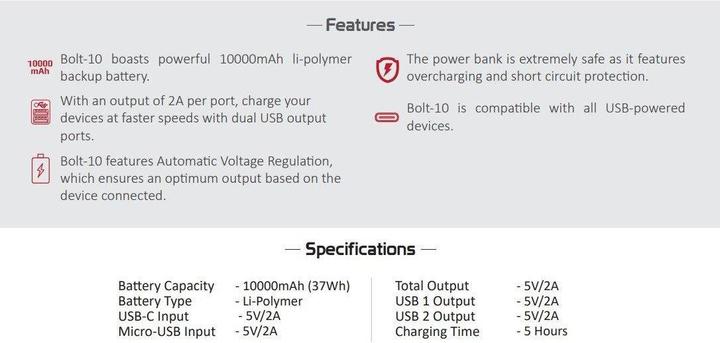 Actual product image ProMate Bolt-10 Power Bank 10W (10000 mAh, 10 W, 37 Wh)
