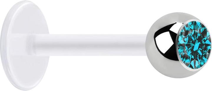 Actual product image Star Piercing Micro Labret transparent with ball silver and crystal aqua (without brass, Surgical steel 316L, Plastic)