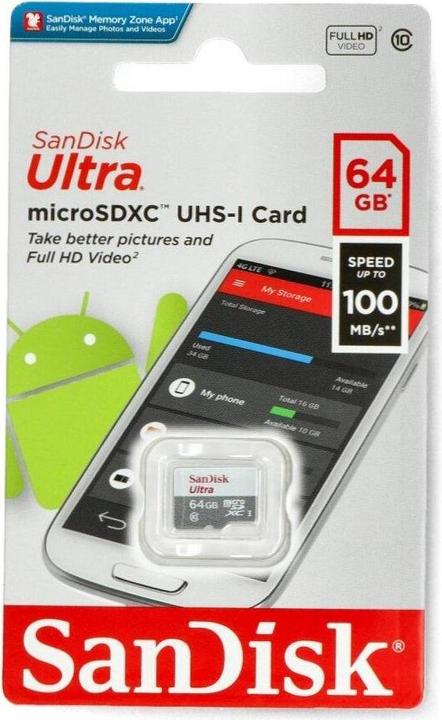 Image du produit SANDISK MEMORY Micro SDXC 64GB UHS-I/SDSQUNR-064G-GN3MN (64 Go, microSDXC, UHS-I)