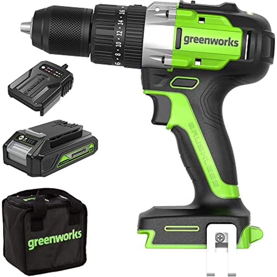 Greenworks, Trapano + Avvitatore a batteria, 24V Borstelloze Klopboormachine 60Nm Kit Inclusief 1X2Ah Accu 2A Lader & Tas