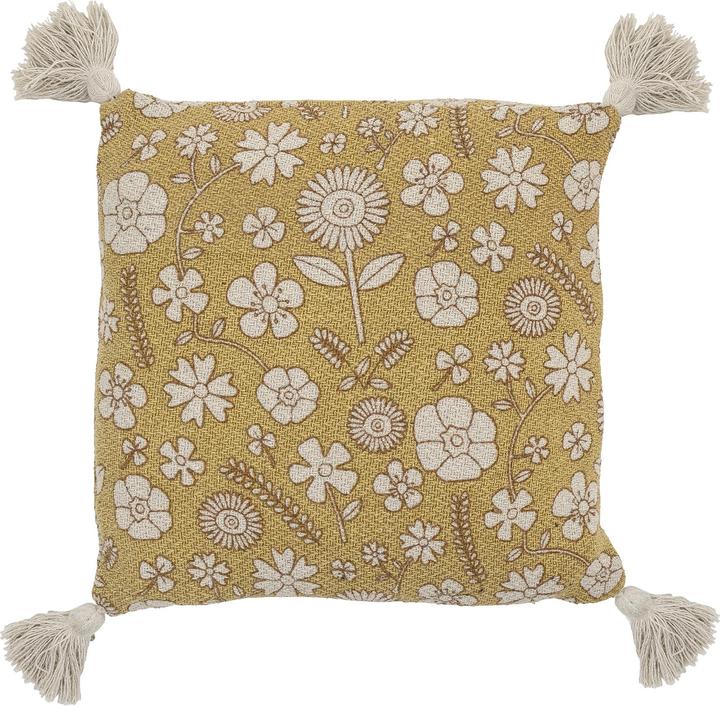 Bloomingville Mini Camille Cushion, Jaune, Coton recyclé (40 x 40 cm)