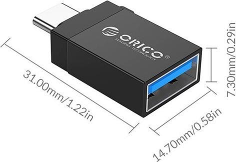 Orico ADAPTER USB-C - USB-A 3.1 M/F CZARNY ALU (USB 3.1, USB-C)