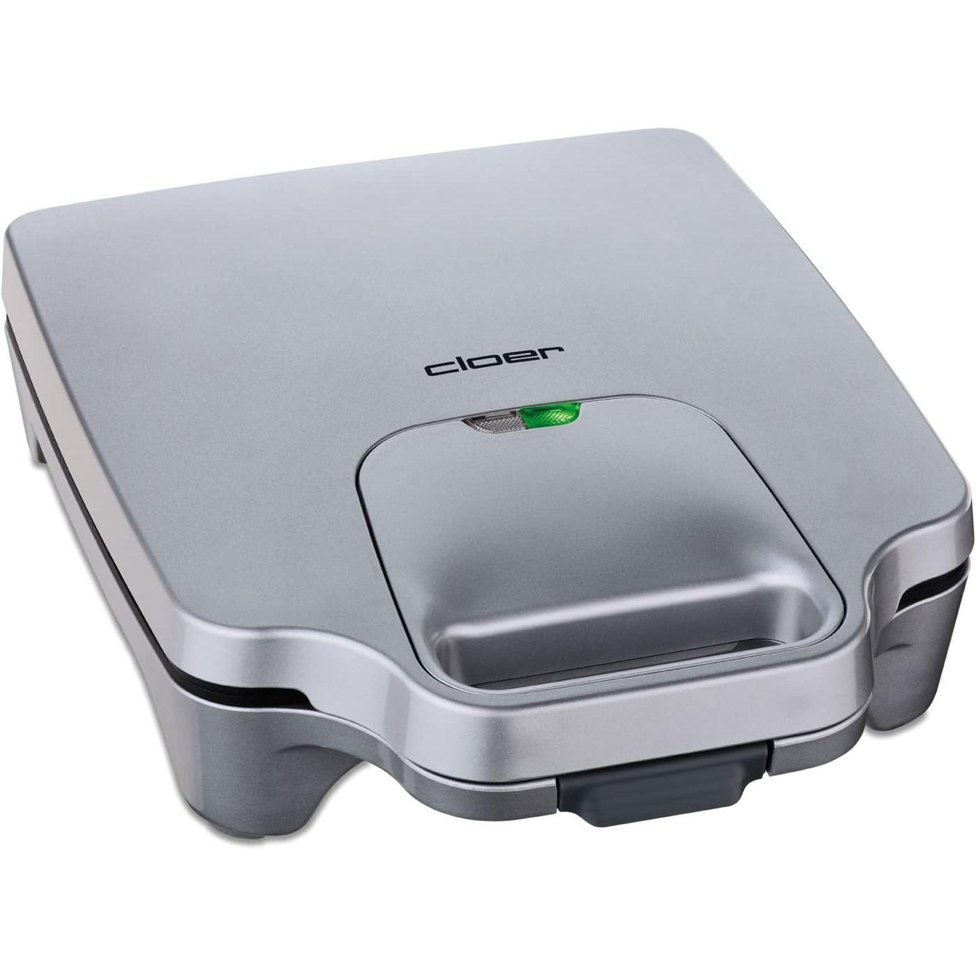 Cloer Sandwich Maker 4 panini XXL, diagonale, Griglia a contatto, Argento