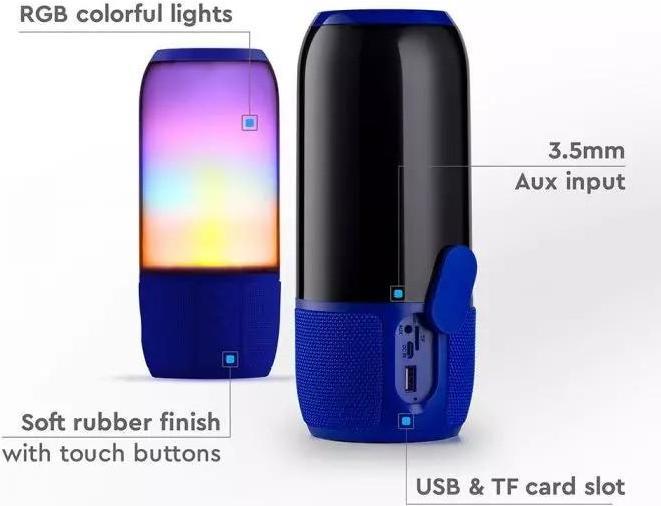 Produktbild V-TAC 6W Bluetooth speaker with LED lights, blue, USB and TF slot, DC: 5V (2 h)