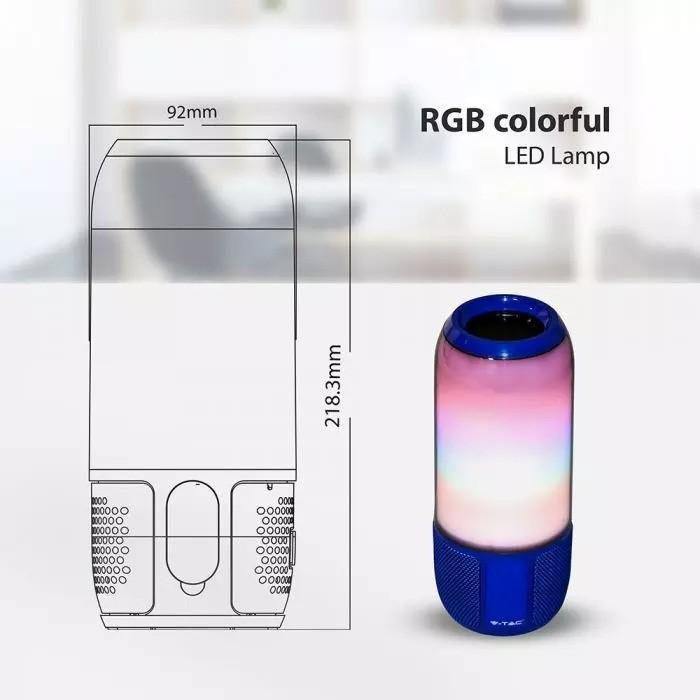 Produktbild V-TAC 6W Bluetooth speaker with LED lights, blue, USB and TF slot, DC: 5V (2 h)