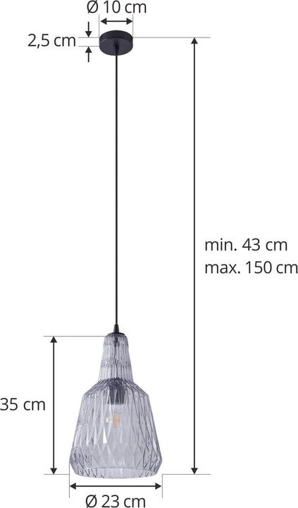 Actual product image Lindby Hängeleuchte Belarion, grau, 1-flg., Glas, Ø 23 cm (E27)