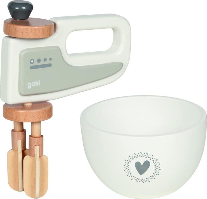 Goki Hand mixer with mixing bowl made of wood
