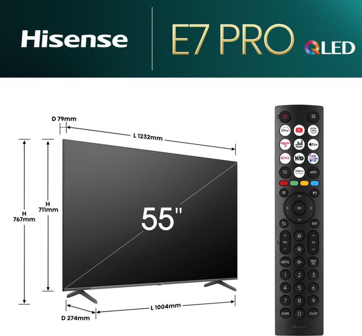 Produktbild Hisense TV 55E7NQ PRO (55", E7NQ, QLED, 4K, 2024)