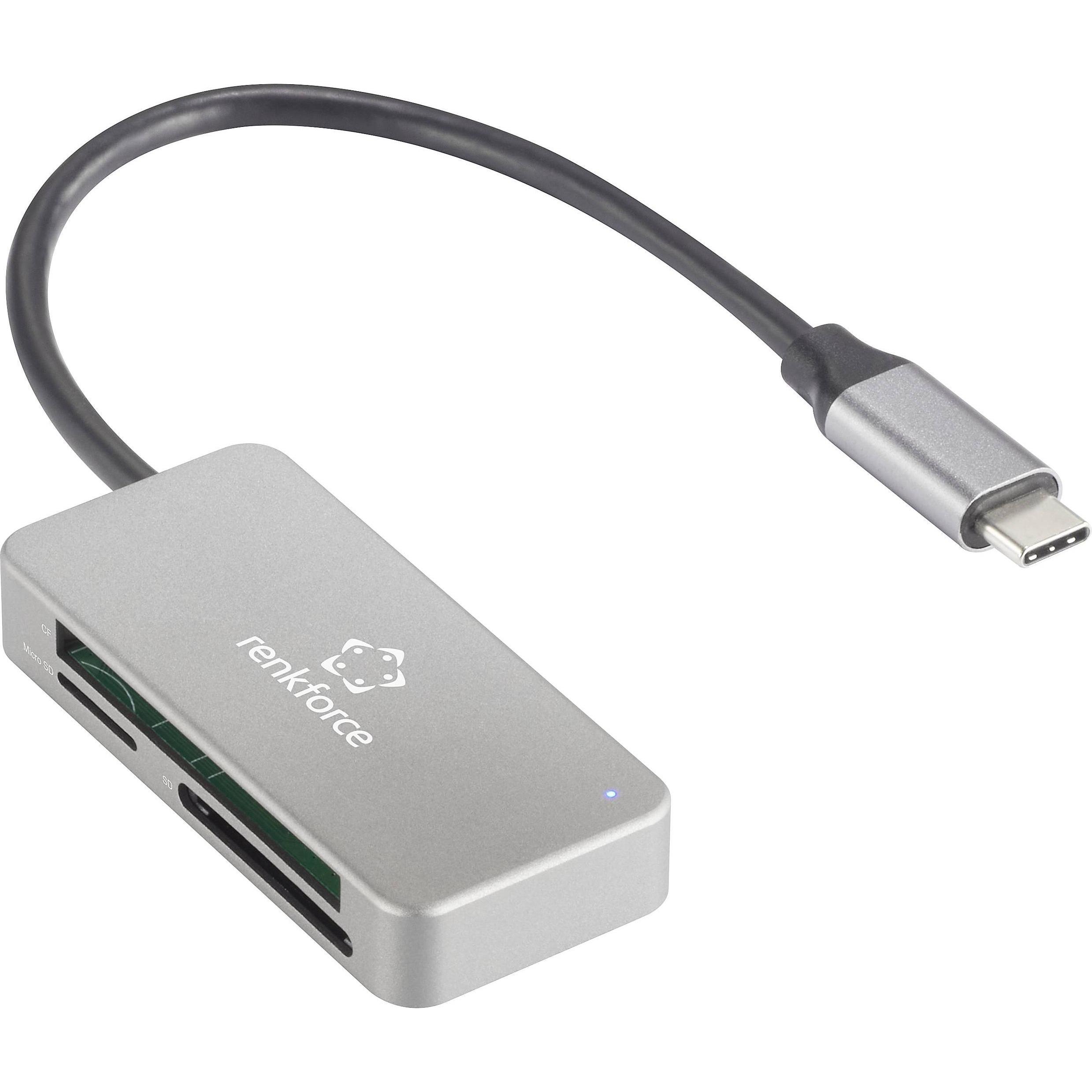 Renkforce Lettore di schede di memoria esterno USB 3.2 Gen1 (USB 3.0) USB-C (USB-C), Lettore di schede di memoria, Argento