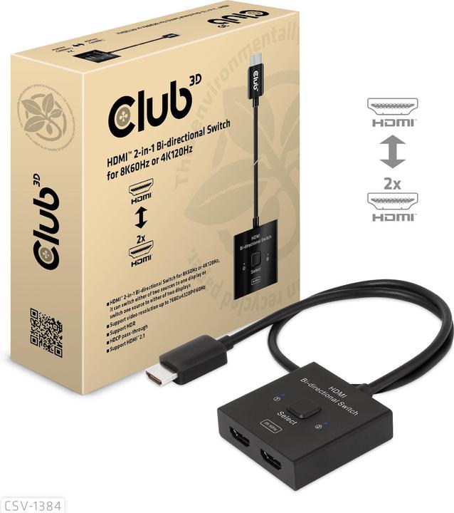 Immagine prodotto Club 3D Club3D Switch HDMI 2-in-1 bidirezionale 8K60Hz/4K120Hz UHD al dettaglio