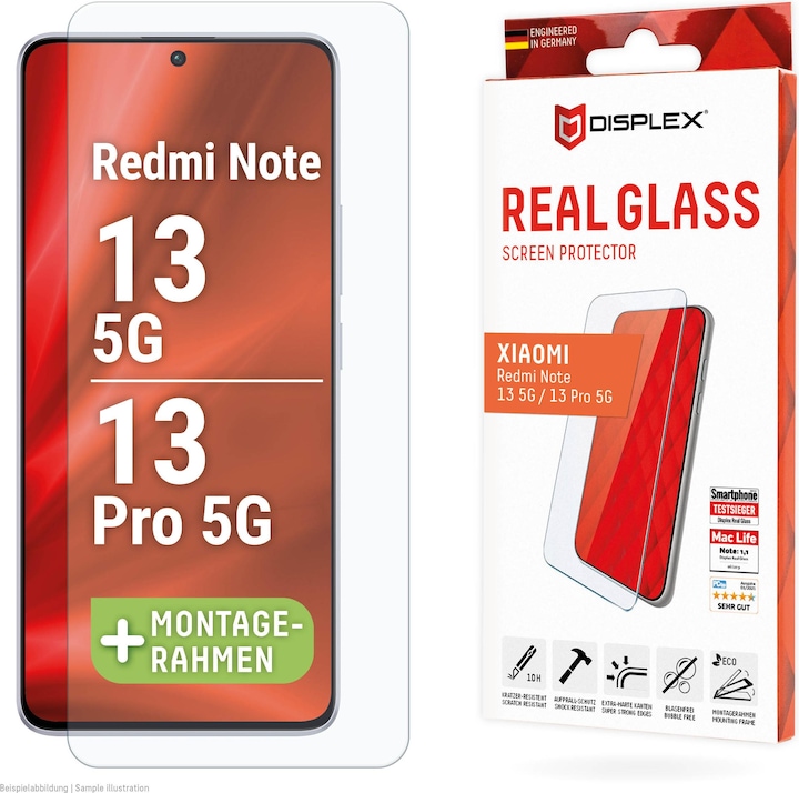 Productafbeelding Displex Real Glass, 2D Panzerglas (1 Stuk, Xiaomi Redmi Note 13 5G, Xiaomi Redmi Note 13 Pro 5G)