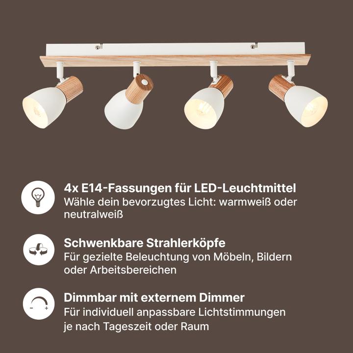 Produktbild Brilliant Daintree Spotbalken 4flg weiss/natur Mass: 16.5x57.5 (E14)