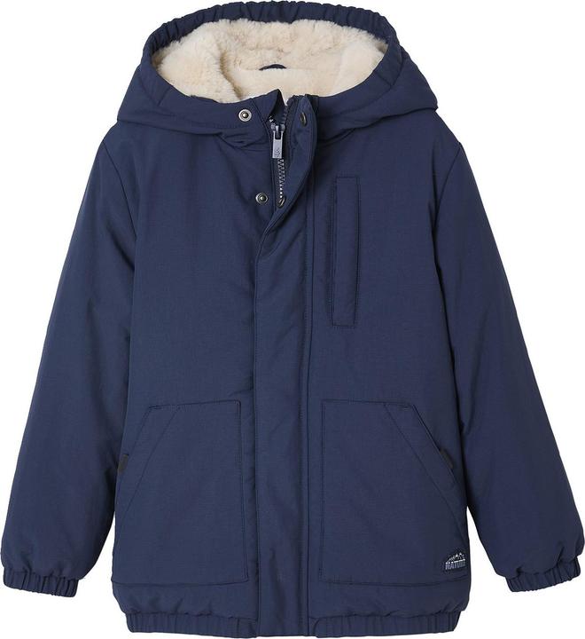 Vertbaudet Jungen Winterjacke mit Kapuze und Webpelzfutter, Recycling-Polyester