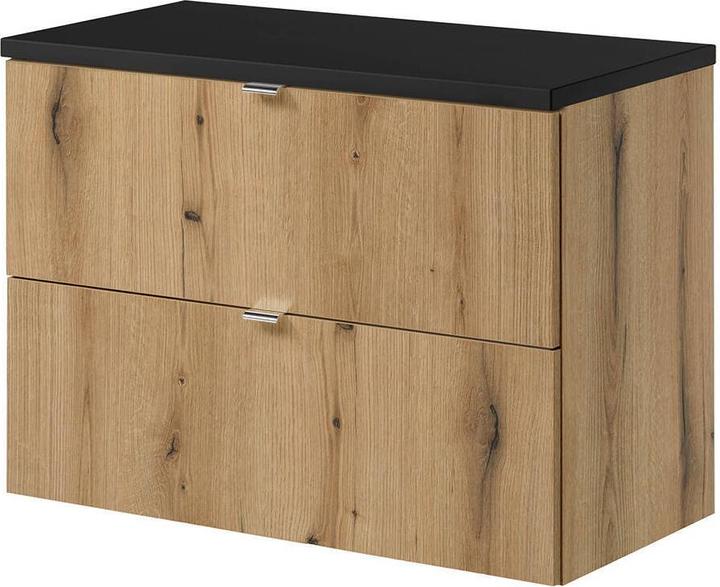 Produktbild En.Casa Waschbeckenunterschrank Newport 80x60x40cm Eichenoptik/Schwarz (80 x 39 x 57 cm)