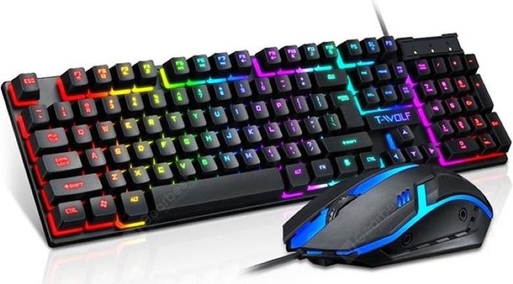 Actual product image T-Wolf TF200 PC Gaming Keyboard Mechanical Buttons + Gaming Mouse Set with LED Black (Cable)