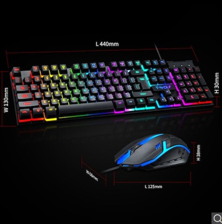 Actual product image T-Wolf TF200 PC Gaming Keyboard Mechanical Buttons + Gaming Mouse Set with LED Black (Cable)