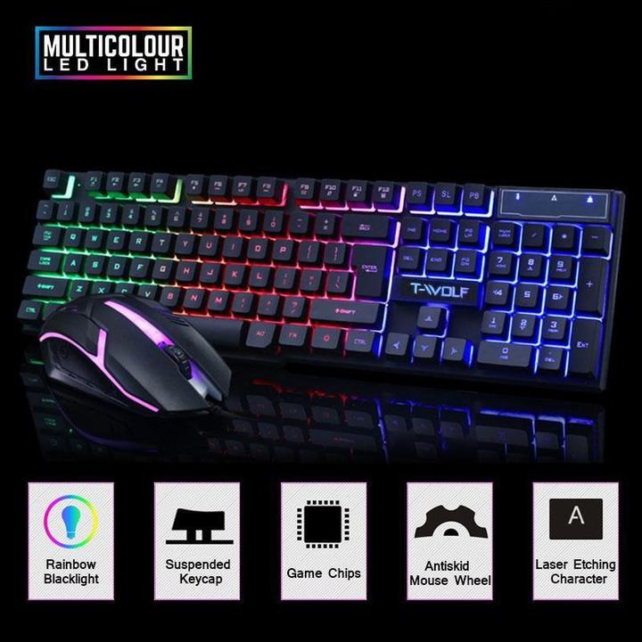 Actual product image T-Wolf TF200 PC Gaming Keyboard Mechanical Buttons + Gaming Mouse Set with LED Black (Cable)