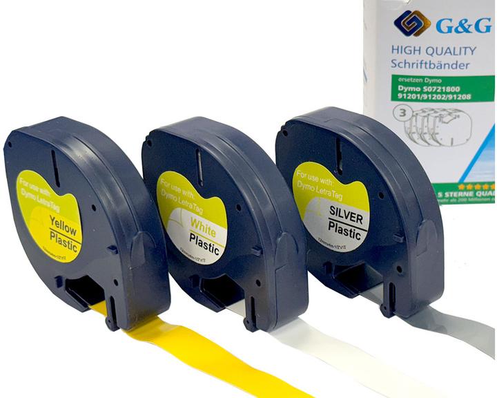Immagine prodotto G&G Colore del nastro: Bianco Colore del carattere: Nero (1.20 cm, Argento, Bianco, Giallo, Nero)