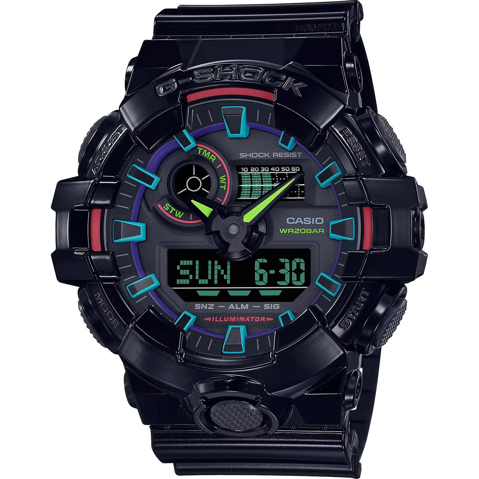 Casio Nero Orologio Da Polso, Ga-700Rgb-1Aer, (Cronografo, Orologio Digitale, 53 Mm)