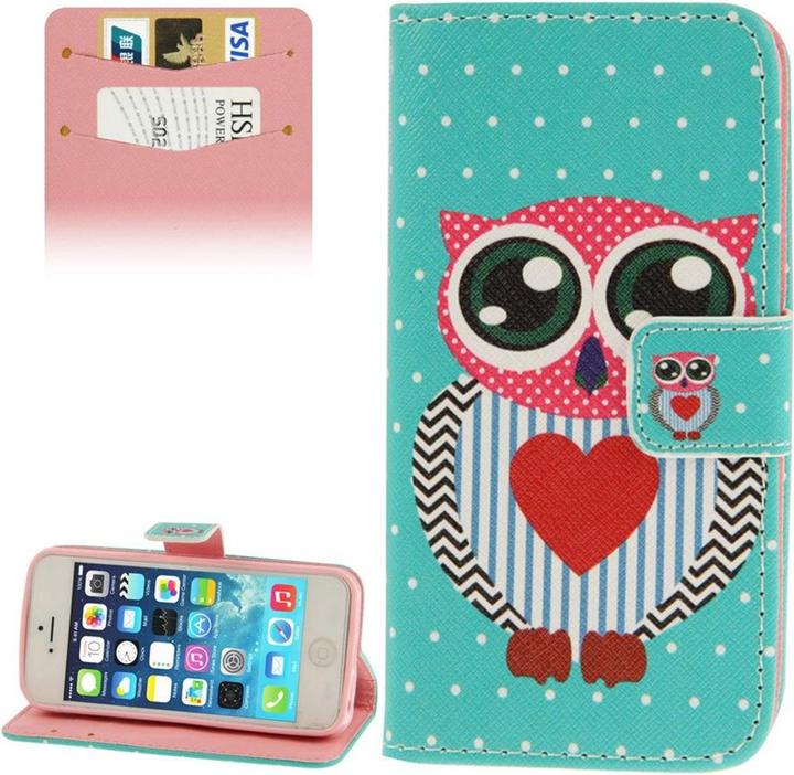 Produktbild König Design Schutzhülle Handytasche (Flip Quer) für Handy Apple iPhone 5 / 5s Eule mit Herz (Apple iPhone 5, Apple iPhone 5s)