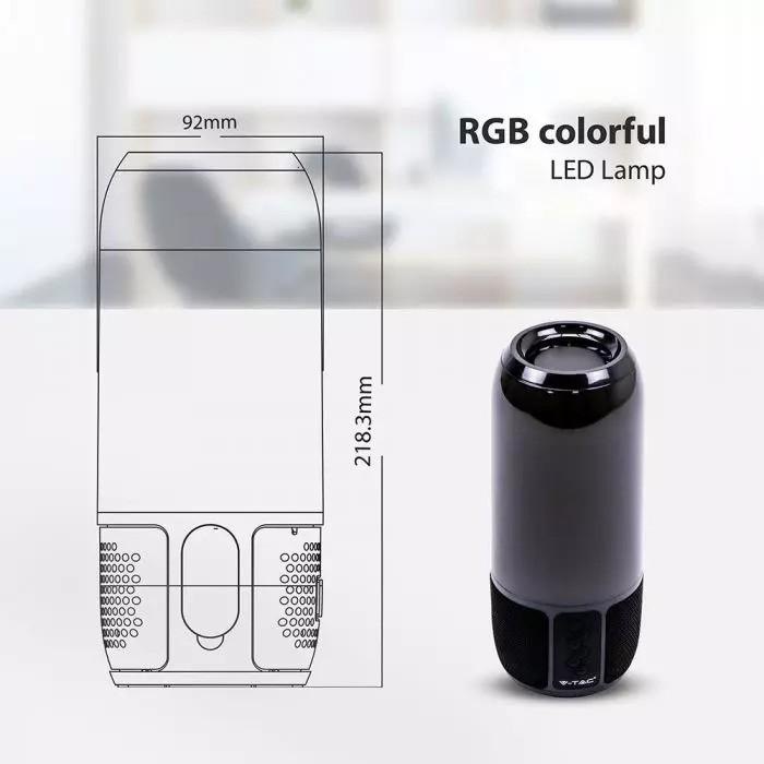 Actual product image V-TAC 6W Bluetooth speaker with LED lights, black, USB and TF slot, DC: 5V (3 h, Battery operated)