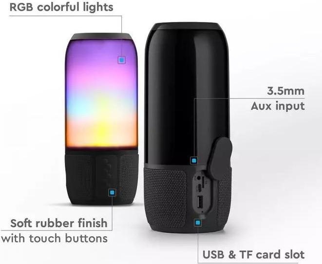 Actual product image V-TAC 6W Bluetooth speaker with LED lights, black, USB and TF slot, DC: 5V (3 h, Battery operated)