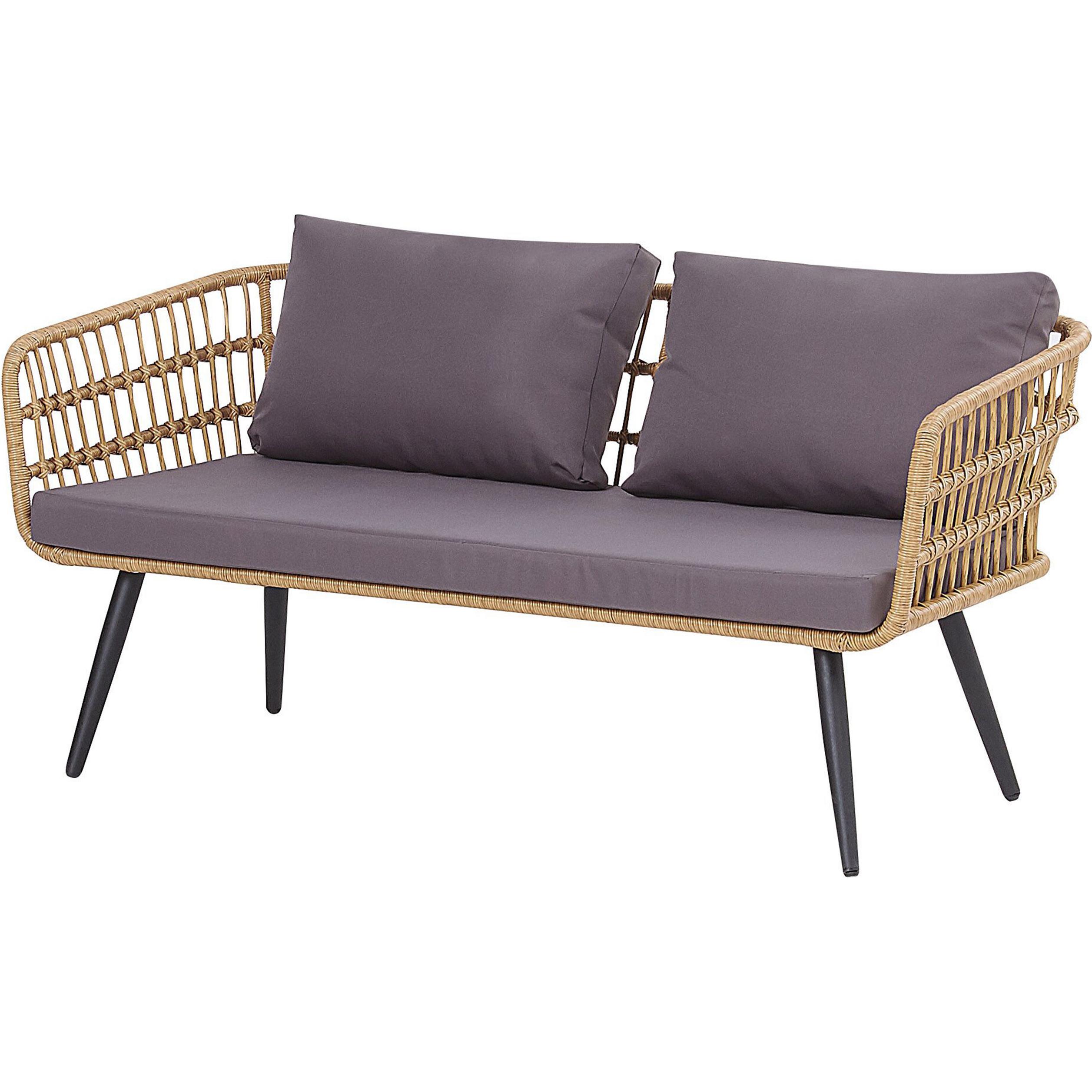 Beliani, Gartenlounge, Lounge Set Rattan natürlich 4-Sitzer Auflagen graphitgrau FOBELLO