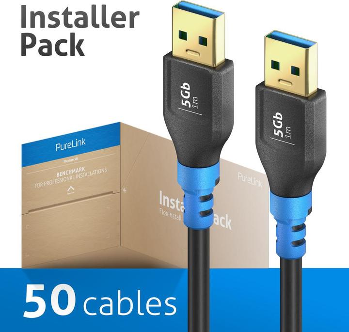 Produktbild Purelink FlexInstall USB-A auf USB-A Kabel USB 3.0 5Gbps 1.00m - Installer Pack 25 stk. (1 m, USB 3.0, USB 3.2 Gen 1, 15 W)