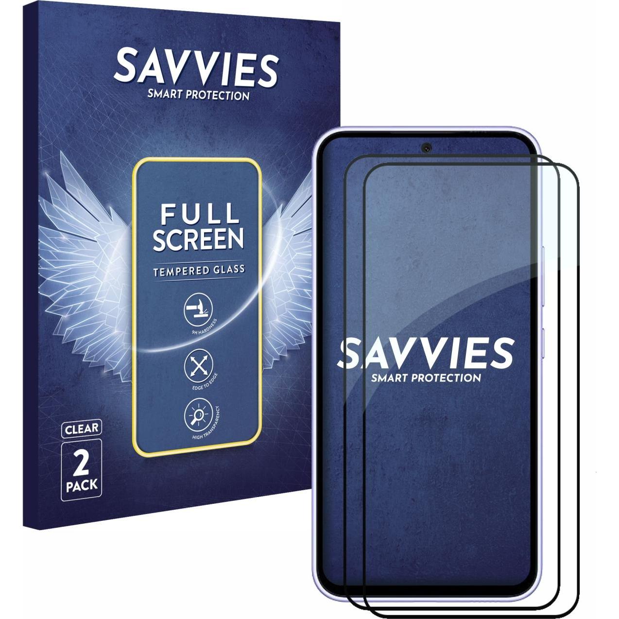 Savvies Full-Screen Displayschutz Panzerglas Schutzglas (2 Stück, Samsung Galaxy A54 5G), Smartphone Schutzfolie, Transp...