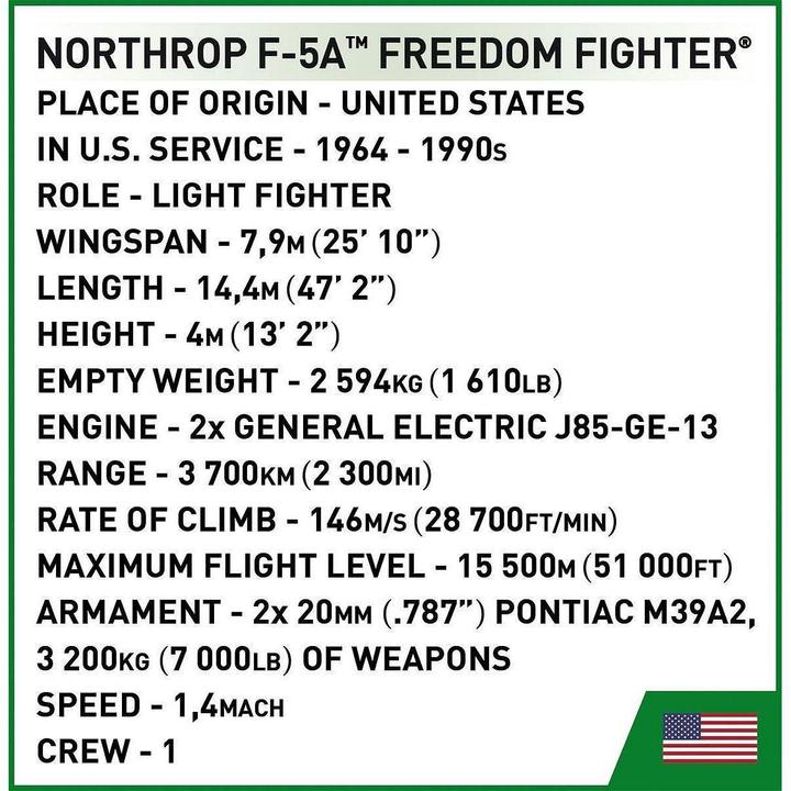 Nährwerte und Zutaten Cobi Northrop F-5A Freedom Fighter