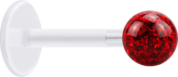 Image du produit Star Piercing Micro Labret transparent avec boule de cristal rouge et couche de protection en époxy (Acier chirurgical 316L, sans laiton, Bioflex)