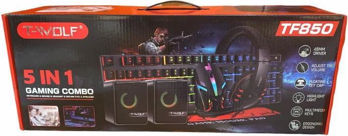 Actual product image DUPLIKAT T-Wolf TF850 5in1 Game Kit - RGB LED and Mouse + Pad + Headphones + Black Speakers