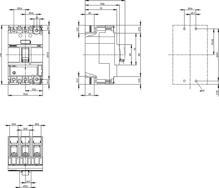 Produktbild Siemens Circuit breaker 3VA1 ICU=25kA 3pole