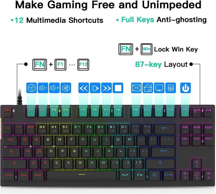 Produktbild Motospeed CK82 TKL mechanical keyboard with RGB (US, Red switch) (US, Kabelgebunden)