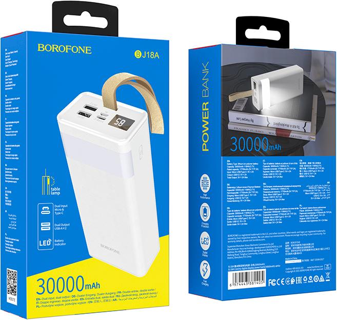 Immagine prodotto Borofone Batteria esterna Banca di potenza BJ18A 2xUSB 2A 30000mAh bianco (30000 mAh)