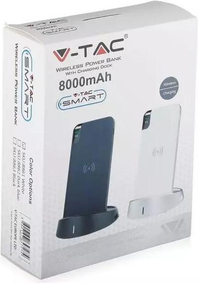 Produktbild V-TAC External battery (power bank), black, 8000mAh with wireless charging function, with screen. (8000 mAh, 29.60 Wh)