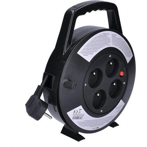 Olight, Avvolgicavi, Solight predlžovací prívod na bubne, 4 zásuvky, 10m, čierny kábel, 3x 1.0mm2 (10 m, 1 mm².)