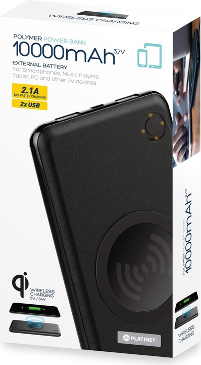 Actual product image Platinet 10,000 mAh Black Powerbank (PMPB10QB) (10000 mAh, 5 W)
