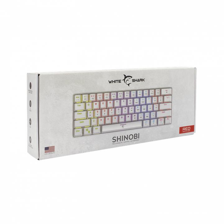 Actual product image White Shark Mechanical Gaming Keyboard Shinobi, OUTEMU RED Switch, Full Rainbow RGB LED Backlight, U (USA, Cable)