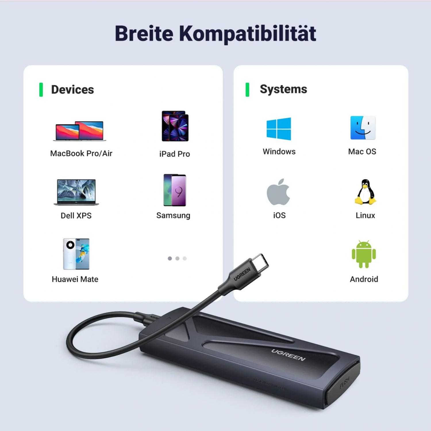 Thumbnail - Ugreen 15512 (M.2), Festplattengehäuse, Schwarz, Grau