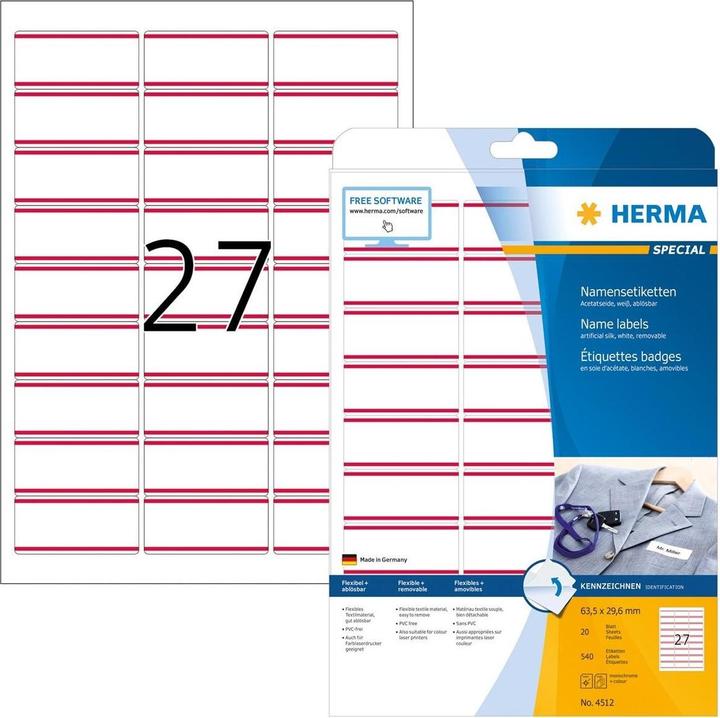 Actual product image HERMA A4 removable name labels